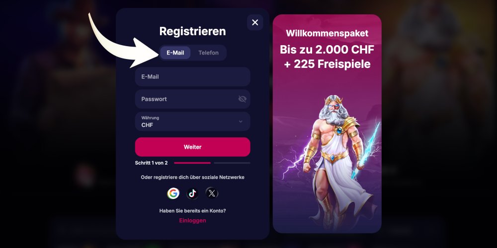 Wählen Sie die Registrierungsmethode aus